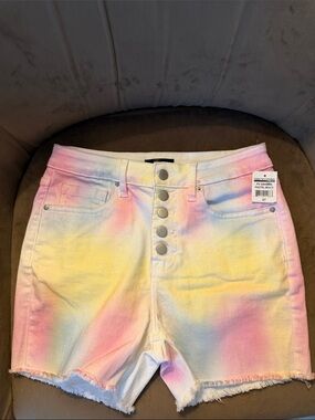 NWT Pastel Tie-Dye High-Rise Button-Fly Denim Shorts